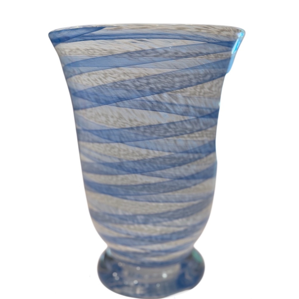 Elegant Blue and White Swirl Glass Vase